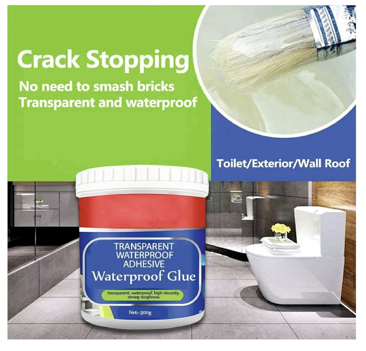 Crack Seal Glue 300gm with Brush Transparent Adhesive Waterproof Glue